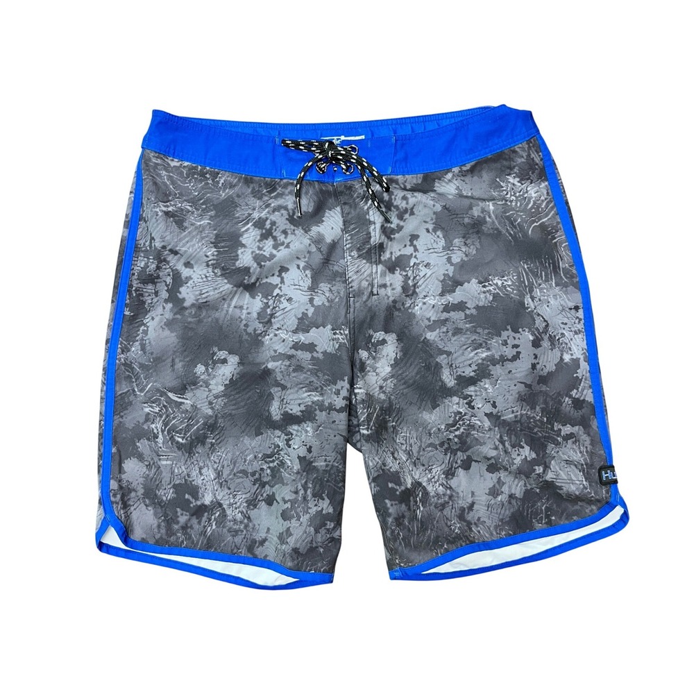 HUK Fishing Board Shorts Mens 36 Grey Camo Swim Trunks Performance Surf Gorpcore